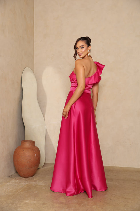 VESTIDO LISO UM OMBRO SÓ BABADO VESTIDO DE FESTA PETRA FINA